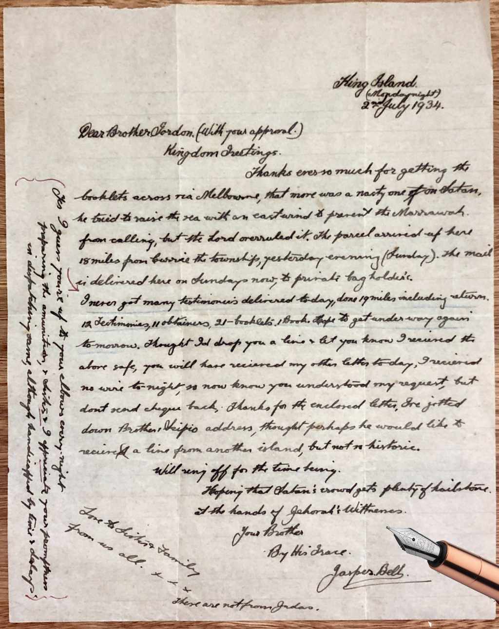 Letter by Jasper Bell